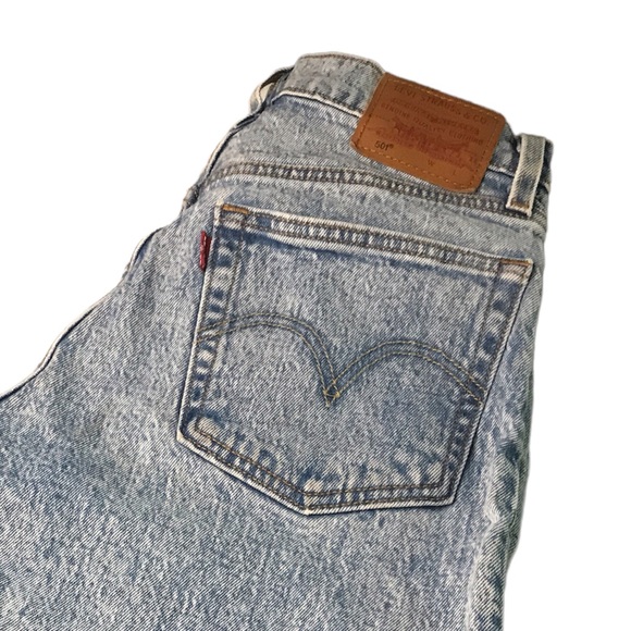 LEVI’S 501 ACID Washed BLUE Distressed High Waist Denim Jeans - Picture 2 of 5